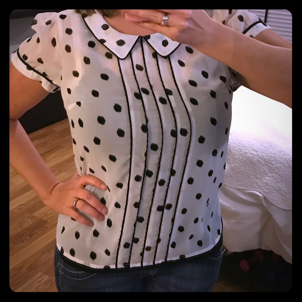 F21 Polka Dot Sheer Blouse W/Peter Pan Collar